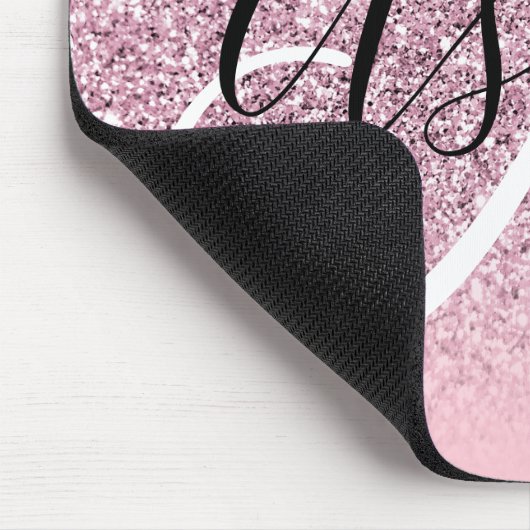 Pastellrosa Rand Ombre Glitzer Monogram Mousepad (Ecke)