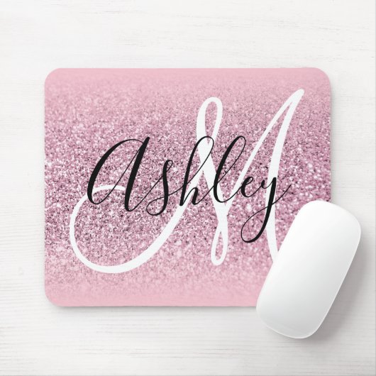 Pastellrosa Rand Ombre Glitzer Monogram Mousepad (Mit Mouse)