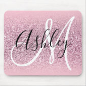 Pastellrosa Rand Ombre Glitzer Monogram Mousepad (Vorne)