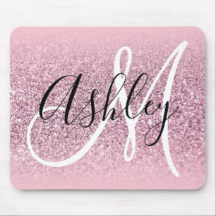 Pastellrosa Rand Ombre Glitzer Monogram Mousepad