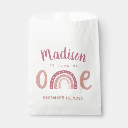 Pastellrosa Regenbogen Ihr Name wird ein Geburtsta Geschenktütchen (Vorderseite)