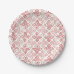 Pastellrosa Retro-Blumen-Harlekin Pappteller