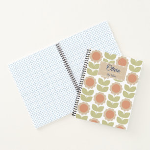 Pastellrosa Retro-Blumenmuster aus der Mitte des J Notizblock