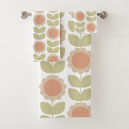 Pastellrosa Retro-Blumenmuster im Stil der Mitte d Badhandtuch Set
