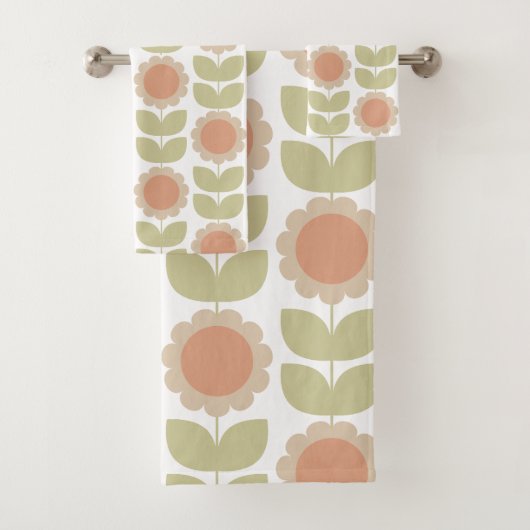 Pastellrosa Retro-Blumenmuster im Stil der Mitte d Badhandtuch Set (Insitu)