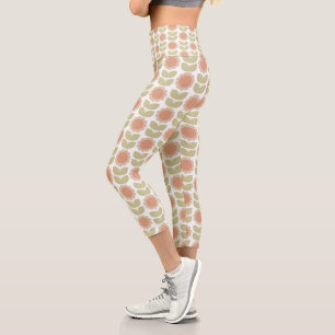 Pastellrosa Retro-Blumenmuster im Stil der Mitte d Capri Leggings