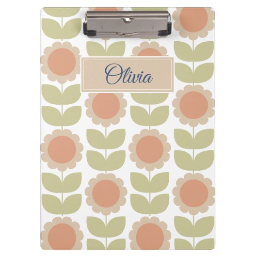 Pastellrosa Retro-Blumenmuster im Stil der Mitte d Klemmbrett (Vorderseite)