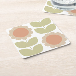 Pastellrosa Retro-Blumenmuster im Stil der Mitte d Rechteckiger Pappuntersetzer