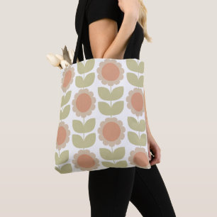 Pastellrosa Retro-Blumenmuster im Stil der Mitte d Tasche