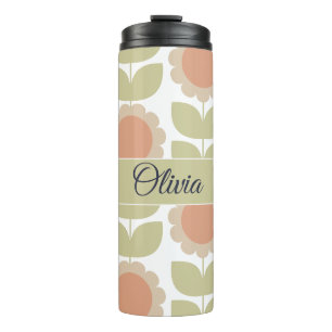Pastellrosa Retro-Blumenmuster im Stil der Mitte d Thermosbecher