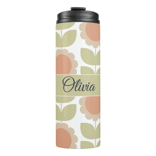 Pastellrosa Retro-Blumenmuster im Stil der Mitte d Thermosbecher (Vorderseite)