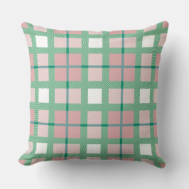 Pastellrosa Retro-dekoratives Muster in Tartan-Grü Kissen