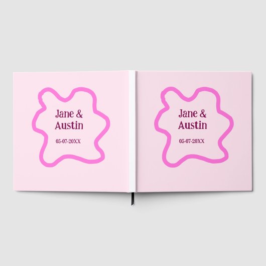 Pastellrosa Retro Hochzeitsgrenzennacht Datum Gästebuch (Voll)