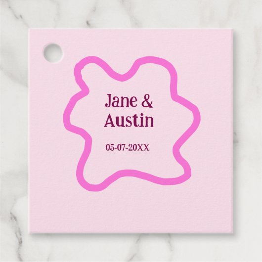 Pastellrosa Retro Hochzeitsgrenzennacht Datum Geschenkanhänger (Vorderseite)