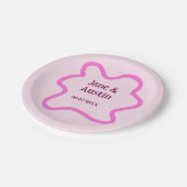 Pastellrosa Retro Hochzeitsgrenzennacht Datum Pappteller (Schrägansicht)