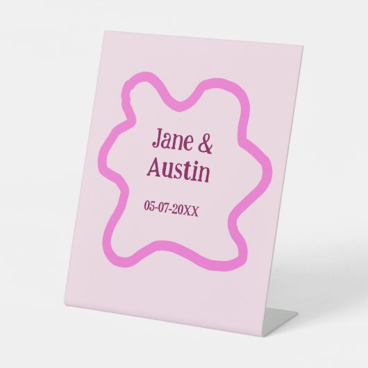 Pastellrosa Retro Hochzeitsgrenzennacht Datum Sockelschild (Vorderseite)