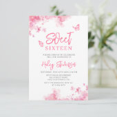 Pastellrosa Romantische florale Wasserfarbe Süß 16 Einladung (Stehend Vorderseite)