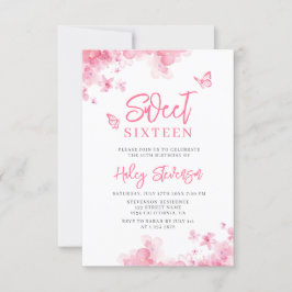 Pastellrosa Romantische florale Wasserfarbe Süß 16 Einladung