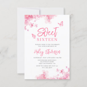 Pastellrosa Romantische florale Wasserfarbe Süß 16 Einladung
