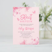 Pastellrosa Romantische florale Wasserfarbe Süß 16 Einladung (Stehend Vorderseite)
