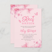 Pastellrosa Romantische florale Wasserfarbe Süß 16 Einladung (Vorne/Hinten)