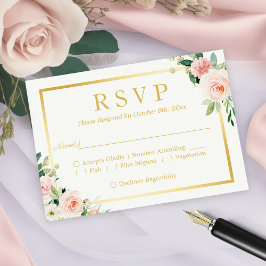 Pastellrosa Rosa Blütengoldrahmen RSVP Karte