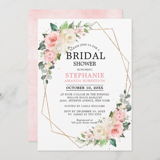 Pastellrosa Rose Blütenfarben Brautparty Einladung (Vorne/Hinten)