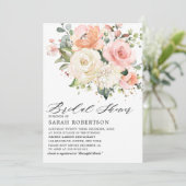 Pastellrosa Rose Blütenfarben Brautparty Einladung (Stehend Vorderseite)