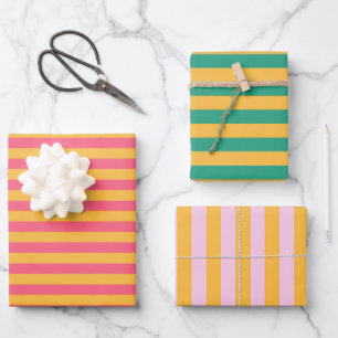 Pastellrosa, Rose, Jade und Gelbstreifen Geschenkpapier Set