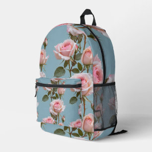 Pastellrosa Rosen auf einem weichen himmelblauen H Bedruckter Rucksack