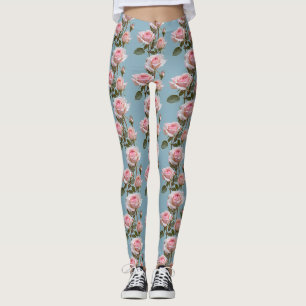 Pastellrosa Rosen auf einem weichen himmelblauen H Leggings
