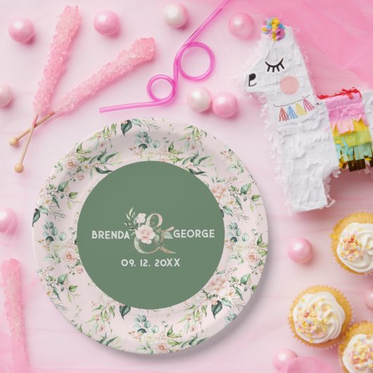 Pastellrosa Rosen Wasserfarben nahtlose Muster Pap Pappteller (Party)