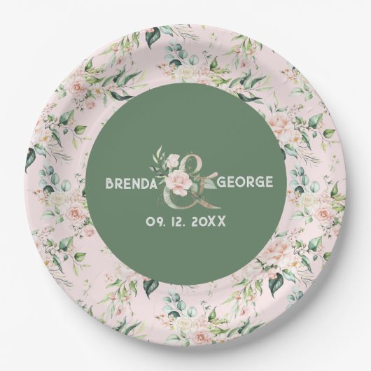 Pastellrosa Rosen Wasserfarben nahtlose Muster Pap Pappteller (Vorderseite)