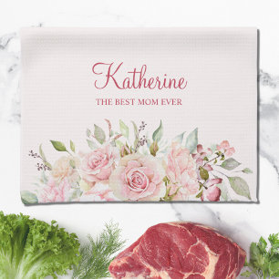 Pastellrosa Rosenblume Floral Die beste Mutter übe Geschirrtuch