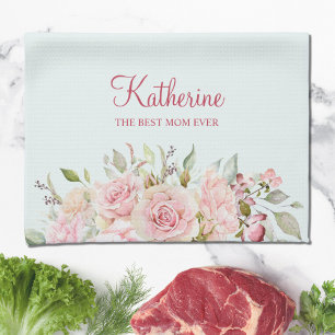 Pastellrosa Rosenblume Floral Die beste Mutter übe Geschirrtuch