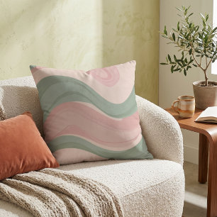 Pastellrosa Salbeigrün Abstraktes Wellenmuster Kissen