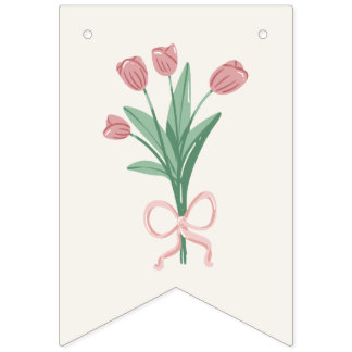 Pastellrosa Schleife & Tulpe Florale Custom Wimpelkette