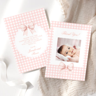 Pastellrosa Schleifen-Baby-Shower-Foto-Dankeskarte Dankeskarte