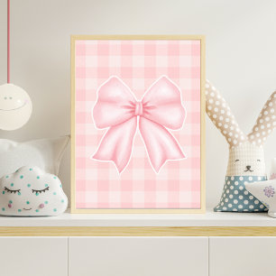 Pastellrosa Schleifen-Druck Gingham Kinderzimmer P Poster