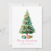 Pastellrosa Schleifen Weihnachtsbaum Feiertagskarte (Vorderseite)