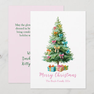 Pastellrosa Schleifen Weihnachtsbaum Feiertagskarte