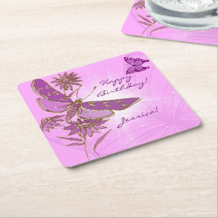 Pastellrosa-Schmetterlings-Wurfkissen Rechteckiger Pappuntersetzer