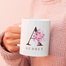 Pastellrosa Schwarz-Schwarz-Schrift-Monogramm-Name