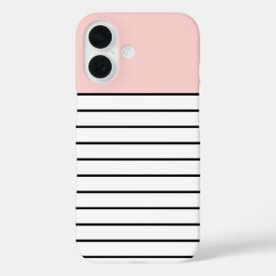 Pastellrosa Schwarz-weiße Streifen Muster iPhone 16 Hülle