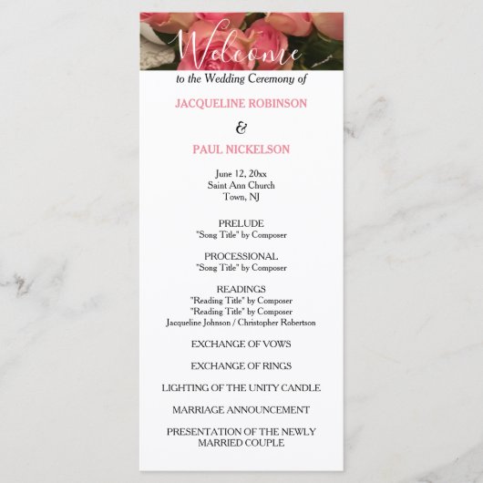 Pastellrosa-schwarzes Hochzeitsprogramm Programm (Vorderseite)