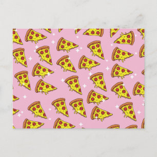 Pastellrosa schwebende Pizzastücke-Muster Postkarte