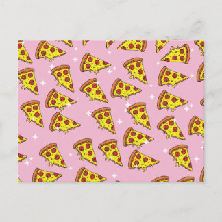 Pastellrosa schwebende Pizzastücke-Muster Postkarte