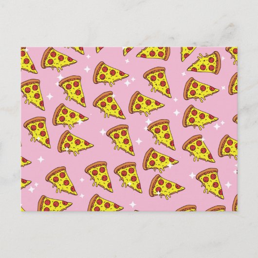 Pastellrosa schwebende Pizzastücke-Muster Postkarte (Vorderseite)
