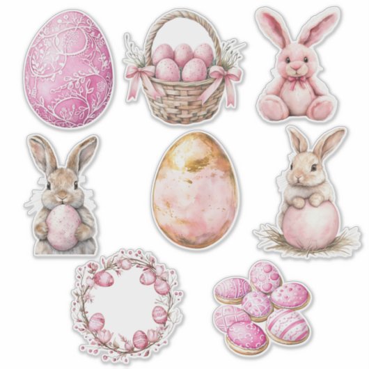 Pastellrosa Set 2 Ostern Aufkleber (Vorderseite)