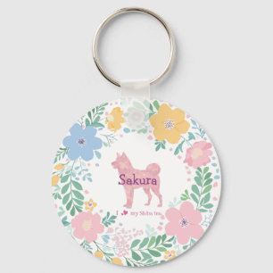 Pastellrosa Shiba Inu mit individuellem Namen und Schlüsselanhänger